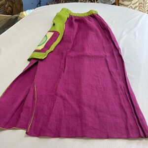 Xiao Purple Green Lagenlook Art To Wear Linen Skirt Size Small